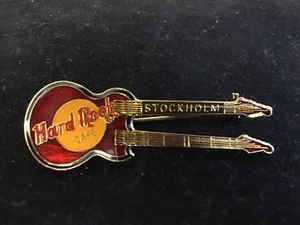 STOCKHOLM RED DOUBLE NECK GUITAR HARD ROCK CAFE PIN - Picture 1 of 2