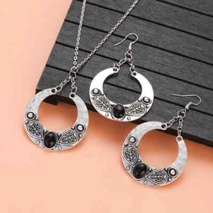 Vintage Natural Stone Pendant Necklace Earring Set for Women African Jewelry - Picture 1 of 11