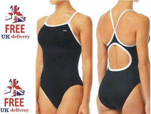 NEW Black Blue One-Piece TYR womens hexa diamond fit-A swimsuit size 26 - Picture 1 of 8