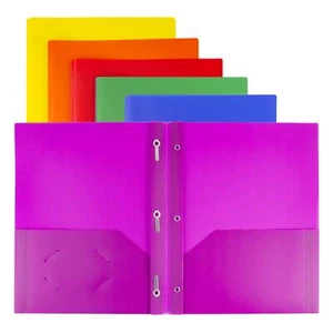 Plastic Pocket Folders with Prongs - 6 Pack Assorted Colors 2 Pocket 3 Prong ... - Picture 1 of 7
