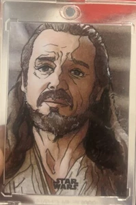 2023 Topps Chrome Star Wars Sketch Card (Qui-Gon Jinn 1/1 ONE OF ONE - Picture 1 of 2