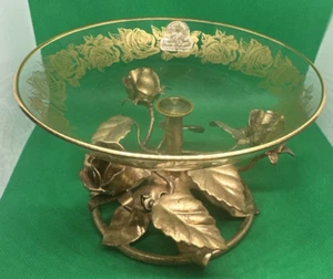 VTG 1940's-50's Rose Gold Gilt Tole Hollywood Regency Compote Bowl Dish Italy - Picture 1 of 8