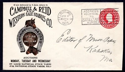 US 1923 ADVERTISING WESTERN SALE STABLES CO. OF ST. LOUIS, MO. COVER - Image 1 of 2