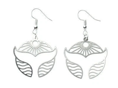 Pinna di Balena Orecchini Miniblings Pendente Oceano Delfini Inox Tondo Argento - Immagine 1 di 4