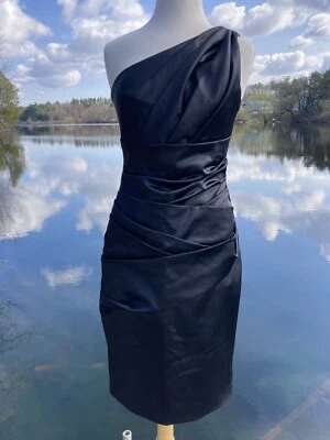 DAVIDS BRIDAL Black Sheath Dress Sz 6 LBD One Shoulder Special Occasion Party - Image 1 of 4