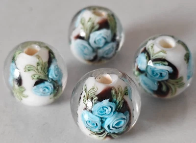 10pcs handmade Lampwork glass Beads flower round white rose 14mm Foto 1 de 4
