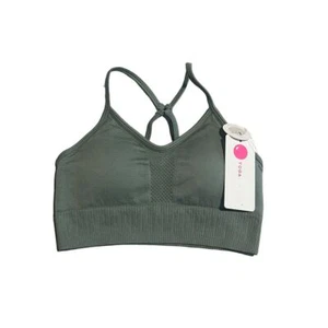 Yogalicious Sports Bra Womens Small Green Activewear Ribbed Perforated Yoga Gym - Picture 1 of 8