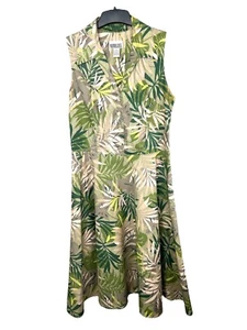 ROBBIE BEE Tropical Palm Print Sleeveless Summer Button Front Midi Dress Size 10 - Picture 1 of 14