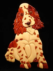 Handgefertigtes 3D Intarsien Holz Kunst SPRINGER SPANIEL Hund Schild Wandrelief - Bild 1 von 1