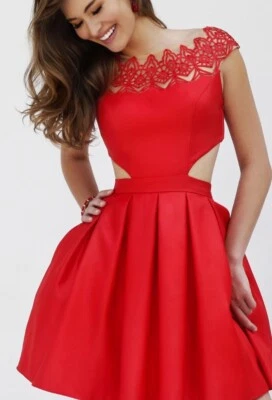 Sherri Hill Red Dress 9756 Short Full Skirt Back Open 00 NWT - Image 1 of 4