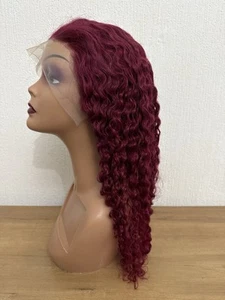 26” Burgundy Curly Lace Front Wig 100% Human Hair Glueless Pre-Plucked - Picture 1 of 15