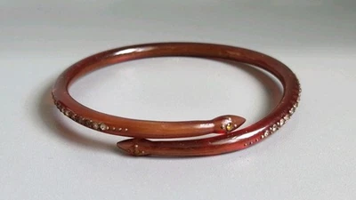 Art Deco Two Head SNAKE with Paste Stones Brown Celluloid Arm Slim Bangle - Image 1 of 4