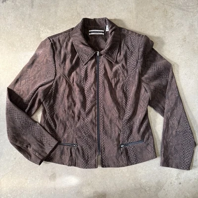 Chaqueta Blazer Vintage Amanda Smith 16 Mujer Marrón Piel de Serpiente Cremallera Motociclista Moto Foto 1 de 4