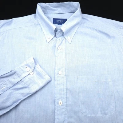Eton Button Dress Shirt -XL 17 36 37- Blue Light SOFT Twill Contemporary Slim - Image 1 of 4