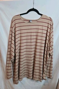 Old Navy Damen Übergröße 4X beige gestreift Langarm luxuriös Rundhalsausschnitt Top - Bild 1 von 4