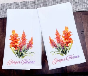 Küchentuch Geschirrtuch Ingwer Blumen Tinte auf 100% Baumwolle 28x28 2er Set - Bild 1 von 1