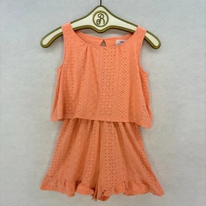 Justice Coral Orange Sleeveless Ruffle Romper Casual Summer Girly Girl's size 12 - Picture 1 of 10