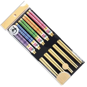 Set 5 paia bacchette giapponesi 9" bambù bastoncini capelli colore arcobaleno made in Japan - Foto 1 di 1