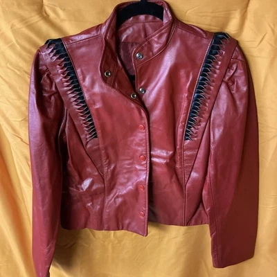 Chaqueta De Colección Años 80 Roja/Negro Cuero Real Talla 9/10 Michael Jackson Beat It/Thriller Foto 1 de 4