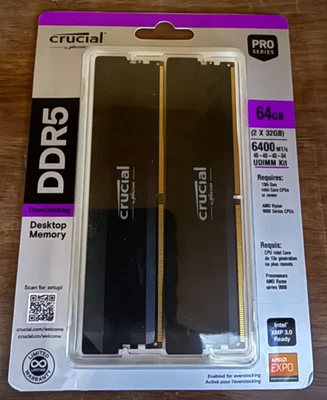Crucial Pro Overclocking 64GB (2 x 32GB) DDR5 6400 (PC5 51200) Desktop Memory - Image 1 of 2