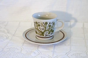 NORITAKE GREEN TREE 8328 PRIMASTONE JAPAN Cups & Saucers Set of 3 each - Picture 1 of 10