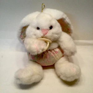 1992 Plush Creations Bunny Pacifier Rabbit Floral Ears Diaper Stuffed Animal Toy - Picture 1 of 9