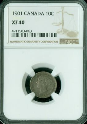 1901 CANADA  SILVER 10 CENTS NGC XF40 * - Image 1 of 2