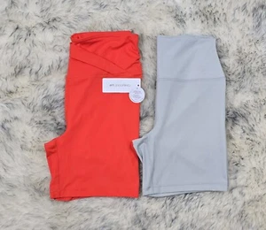 NWT YOGALICIOUS LUX WOMEN'S 7" SHORTS 2 PAIRS SZ XL TANGERINE AND GREY $78 - Picture 1 of 8
