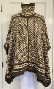 Lauren Ralph Lauren Sweater Wool Blend Pullover Poncho Turtleneck Brown L/XL - Picture 1 of 22