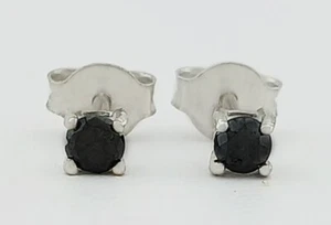 GENUINE 0.24 Cts BLACK DIAMONDS STUD EARRINGS 925 SILVER - New With Tag - Picture 1 of 5
