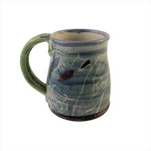 Signierte Handarbeit Kunstkeramik Tasse Herz & Hände signiert Badman rustikal primitiv - Bild 1 von 12