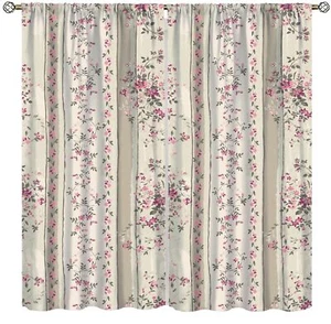 Vintage Floral Boho Window Treatment Panels Curtains Blush Pink, Yellow, Gree... - Picture 1 of 8