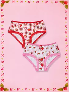 Women's Strawberry Shortcake Kawaii Plaid Cartoon Plus Brief Panties - 2 Pack - Picture 1 of 7