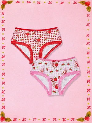 Women's Strawberry Shortcake Kawaii Plaid Cartoon Plus Brief Panties - 2 Pack - Image 1 of 4
