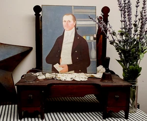 ANTICA INSEGNA PRIMITIVA ANTICA VINTAGE RIPRODUZIONE COLONIALE STILE 1801 UOMO RITRATTO - Foto 1 di 7