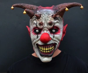 Creepy Evil Scary Halloween Clown Mask Latex Evil JESTER CLOWN - Picture 1 of 6