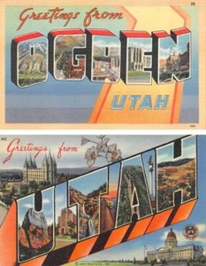 2 ~ UT, Utah ca 1940er Postkarten OGDEN & UTAH GROSSBRIEF LEINEN Grüße - Bild 1 von 5