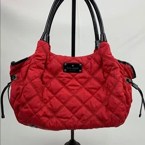 Kate Spade Red Quilted shoulder Bag Black patent leather trim Zip Cinch close - Picture 1 of 16
