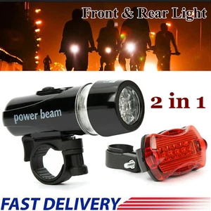 Fahrrad Frontscheinwerfer + Heck Sicherheit Taschenlampe 5 LED Lampe Set Wasserdicht - Bild 1 von 12