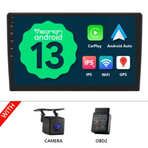 CAM+OBD+In Dash 2 DIN 10.1 inch Android 13 Car Stereo Radio GPS Navi CarPlay USB - Picture 1 of 19
