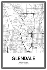 Glendale, WI, USA - Modern Minimalist Street Map Poster - Picture 1 of 8