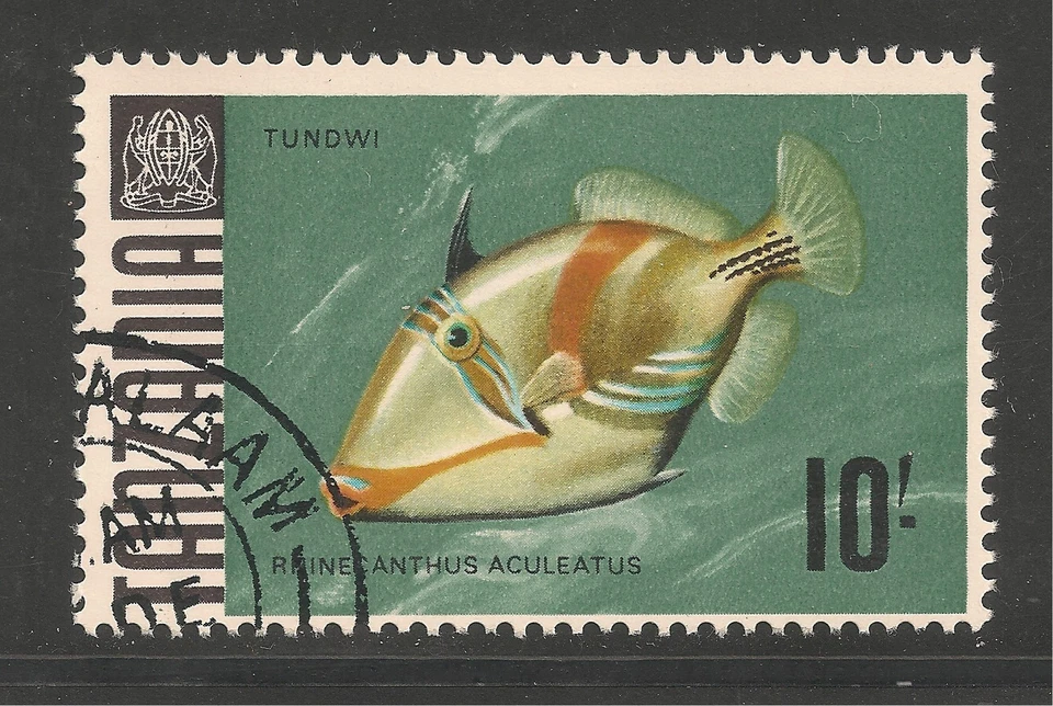 Tanzania #33 (A4)  VF POSTAL USED - 1967 10sh Striped Triggerfish - Fish  - Image 1 of 1