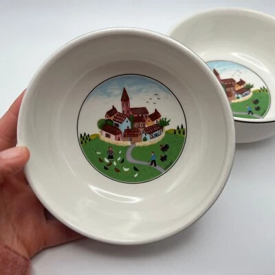 Juego de 2 cuencos de sopa de porcelana de 5,25" Villeroy & Boch Design Naif Laplau Village Foto 1 de 4