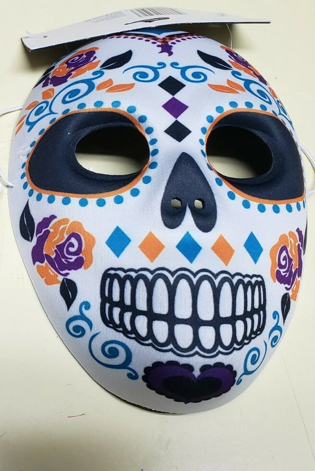 Happy Halloween Skull Candy Mask One Size Blue Multi - Image 1 of 1
