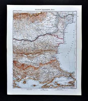 1911 Stieler Map Balkans Romania Bulgaria Constantinople Black Sea Turkey Varna - Image 1 of 4