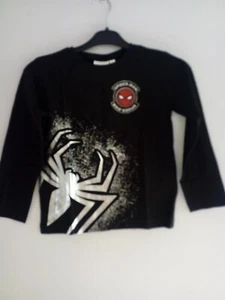 JUNGEN MARVEL SCHWARZES SPIDER MAN LANGARM T-SHIRT GRÖSSE 7-8 JAHRE NEU - Bild 1 von 1