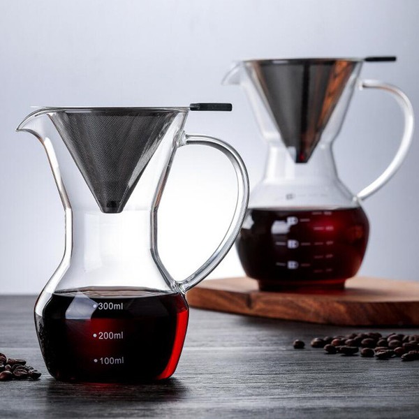 Glass Pour Over Coffee Maker Brewer Pot with Stainless Steel Filter Set Photo Related