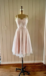 80s Gold Label Gunne Sax By Jessica XXS Vintage Pink Sweetheart Neckline Dress - Picture 1 of 11