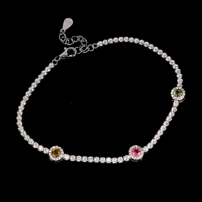 925 Sterling Silver Bracelet Round Tourmaline 3mm Natural Gemstone Jewelry 8in - Image 1 of 4