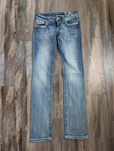 Jeans Miss Me donna 26 blu firmato dritto elasticizzato denim impreziosito 32,5" - Foto 1 di 4